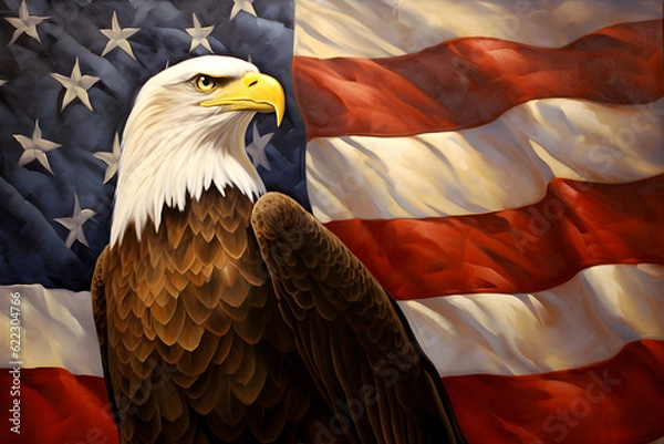 Obraz american bald eagle and american flag