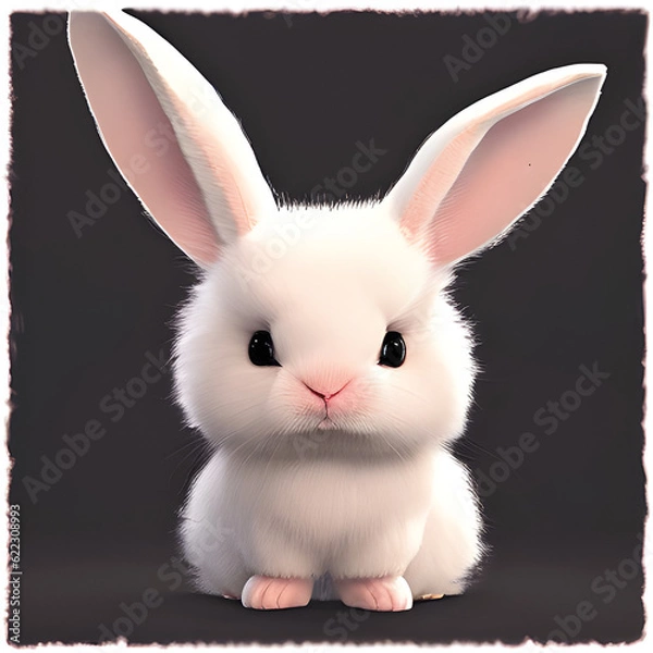 Obraz white rabbit on black background, generative ai