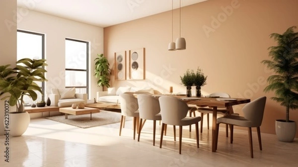 Fototapeta show flat interior design modern nature contemporary dining area daylight minimal decoration style home design concept, image ai generate