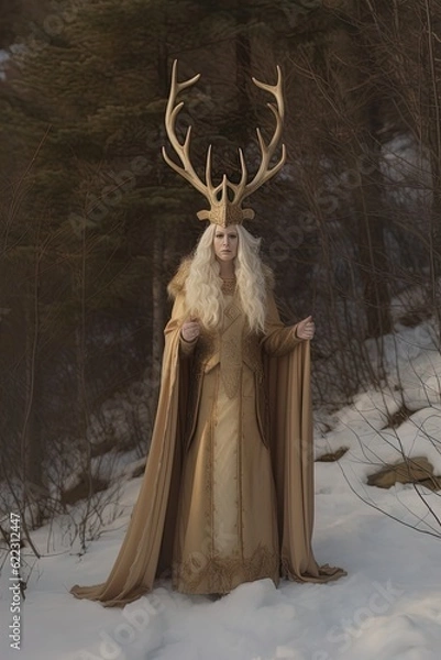 Fototapeta A fantasy winter Queen or Princess. Great for fantasy stories about winter, ice, snow, witches, fairies, druids and more. 