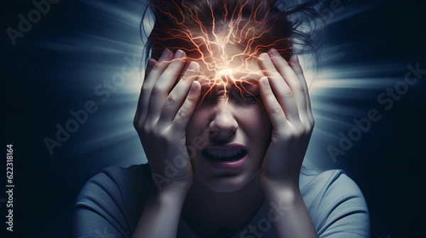 Fototapeta Human Brain Neurology Burning Head and Stress, Headace, Migraines with Strong Emotinal Impact