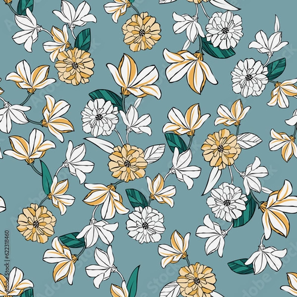 Fototapeta seamless vector flower pattern on  background