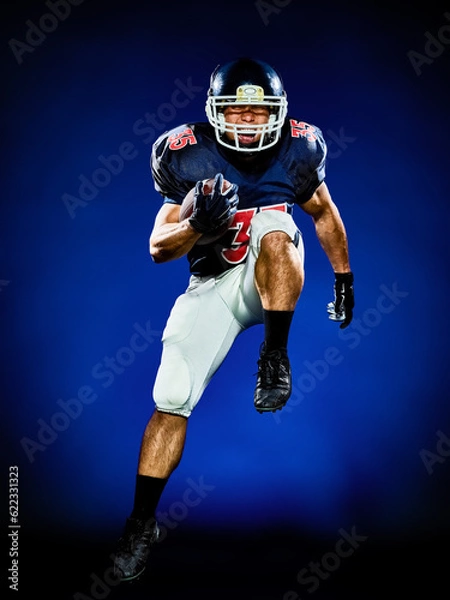 Fototapeta one american football player man isolated on colorful black background
