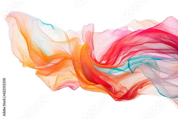 Fototapeta Silk scarf flying in the wind. Waving colorful satin cloth isolated on transparent background