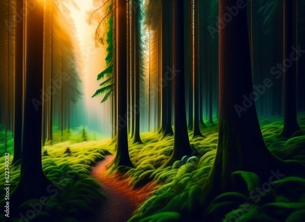 Fototapeta sunset in the forest