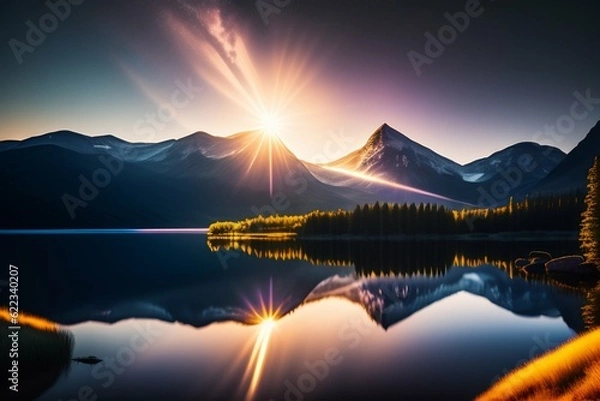 Fototapeta sunset over lake