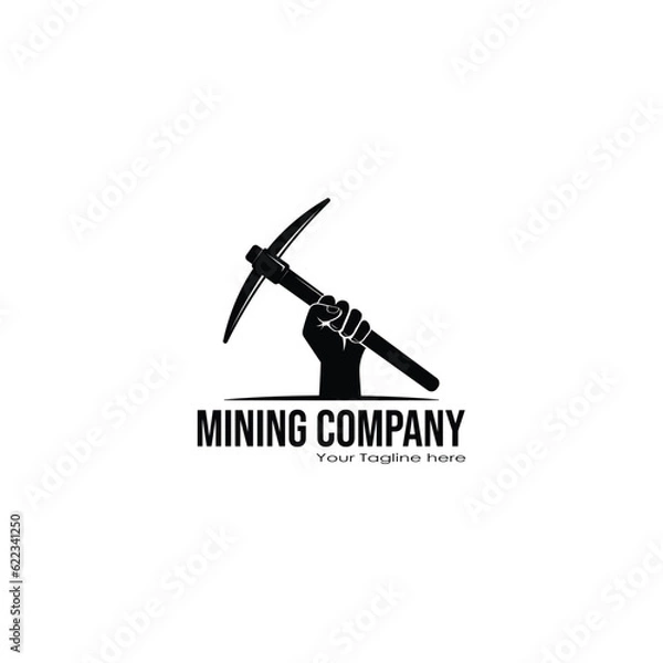 Obraz Hand hold mining pickaxe logo vector graphics
