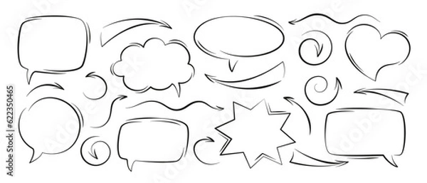 Fototapeta Set of hand drawn vector arrows and speech bubbles different shapes. Vector illustration