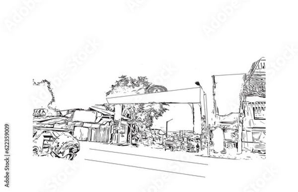 Obraz Building view with landmark of Puerto Princesa is the city in the Philippines. Hand drawn sketch illustration in vector.