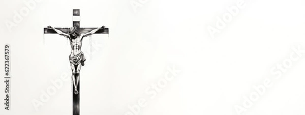 Fototapeta Crucifixion of Jesus Christ on a white background with copy space