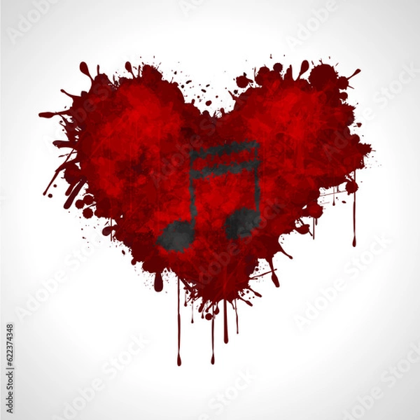Fototapeta An illustration of a musical note in the heart on a white background.