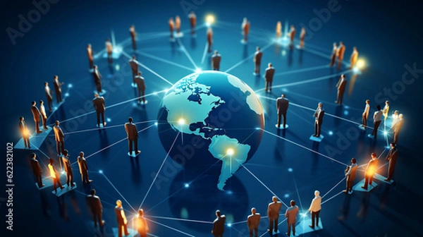 Obraz Global business structure of networking. Analysis and data exchange customer connection, HR recruitment and global outsourcing, Customer service, Teamwork, Strategy, Generative Ai