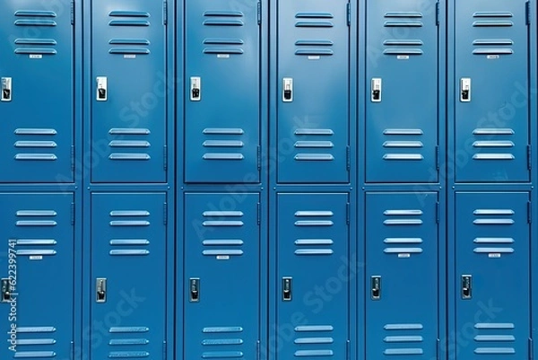 Fototapeta Blue school lockers. Student lockers in the style of American schools, Generative AI