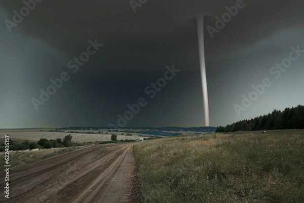 Obraz Rural landscape with tornado beyond.