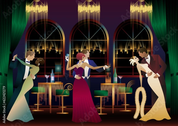 Obraz Dancers in the ballroom. Evening in a restaurant, cafe, bar, etc.