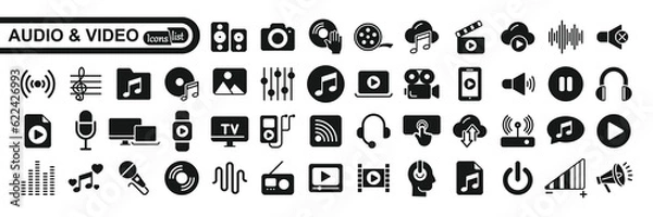 Obraz Audio Video Icons Pack. Flat icon collection set. Simple vector icons