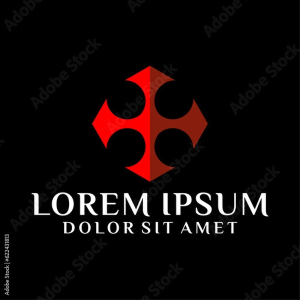 Fototapeta Cross logo template with geometric japanese kamon illustration in flat design monogram symbol