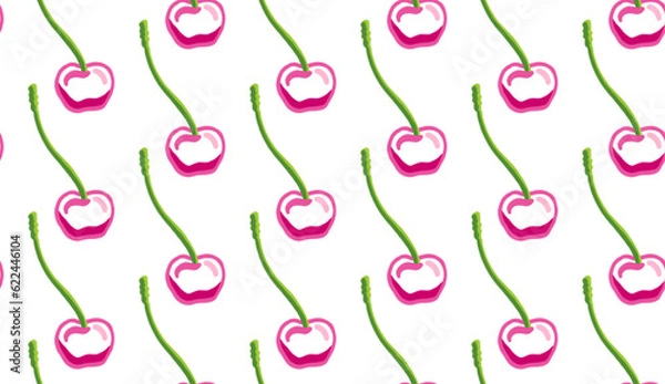 Obraz Cherries Seamless Pattern Pink and Green Colors 