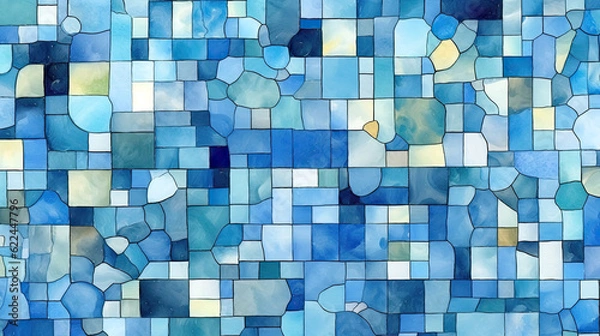 Fototapeta summer pool tiles abstract watercolor background in blue colors, generative ai
