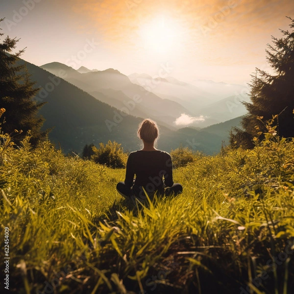 Fototapeta man sitting on the grass