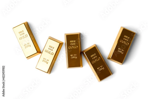 Fototapeta Gold bars isolated on white background top view.