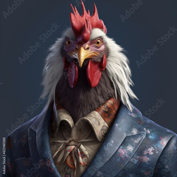 Fototapeta A Chicken wearing clothes like a Boss Art