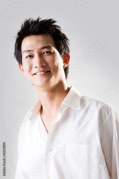Fototapeta happy smiling man in white shirt