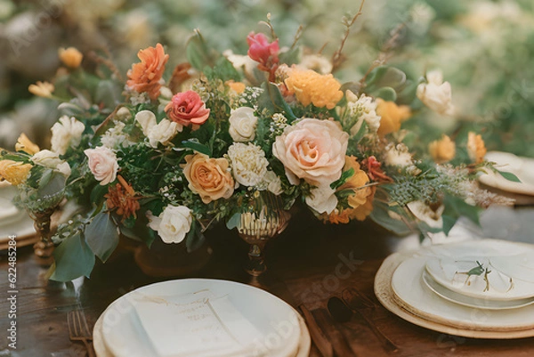 Obraz Beautiful flower decorations on the table.
Generative AI