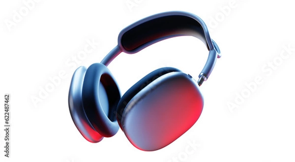 Obraz Wireless headphones. Stylish headphones in neon light. Transparent background, PNG file