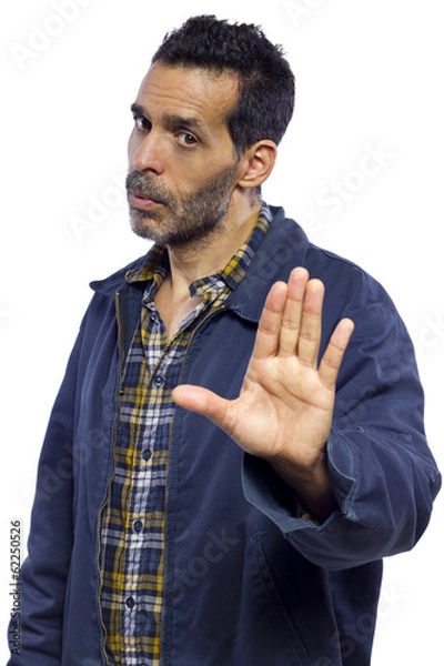 Fototapeta blue collar worker gesturing enough is enough