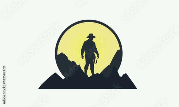 Obraz Sheriff silhouette, dark mood, mountain cowboy logo