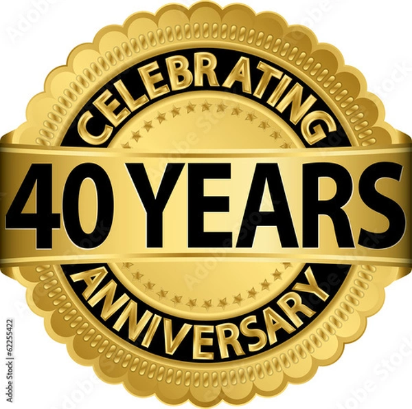 Obraz Celebrating 40 years anniversary golden label with ribbon, vecto