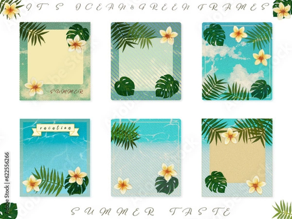 Obraz フレーム素材【青空の海岸】プルメリアのメッセージカード	