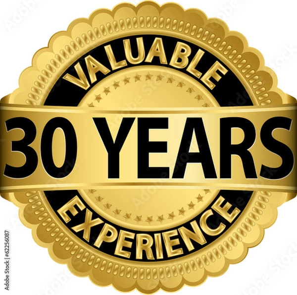 Obraz Valuable 30 years of experience golden label with ribbon, vector