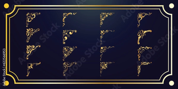 Obraz Gold Corners And Borders Decorative Vintage Frames Design Elements Set.