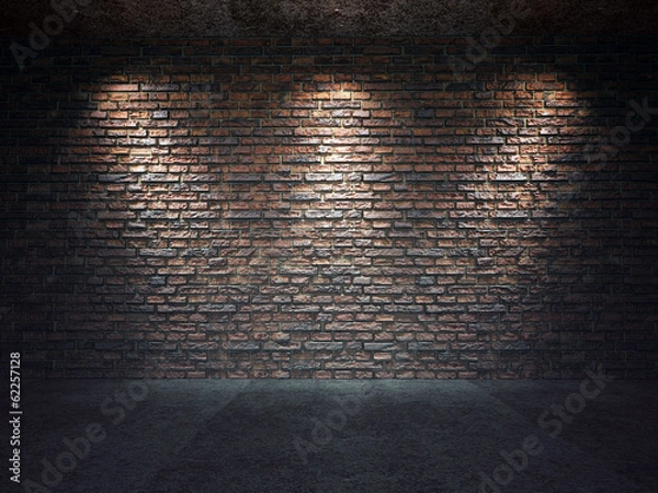 Obraz Stary ceglany mur oświetlony reflektorami