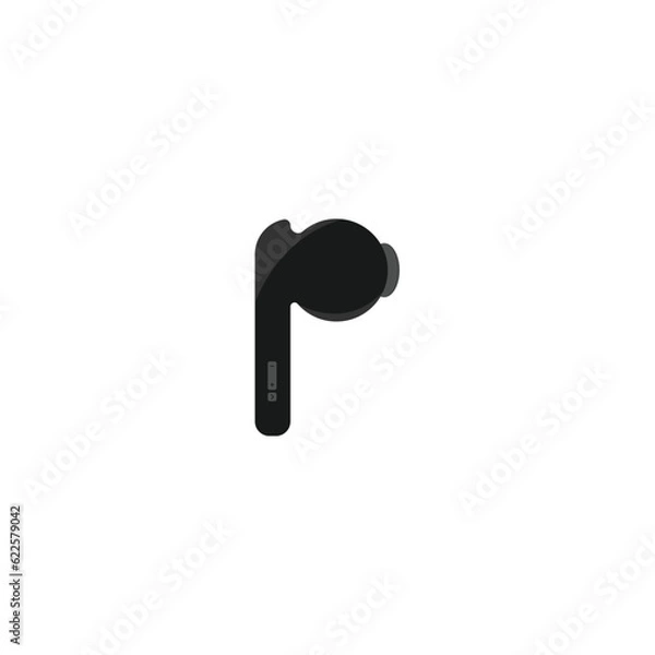 Obraz Wireless single  illustration. Black earphone illustration icon