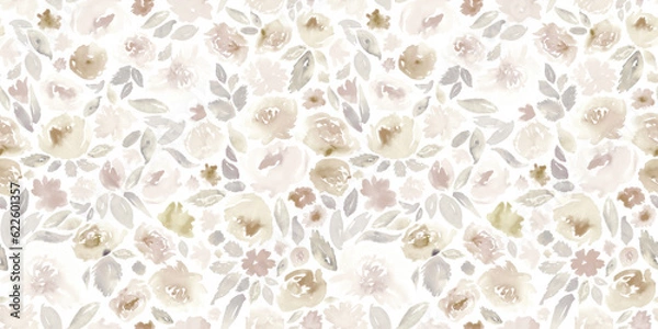 Fototapeta Watercolor floral in cream, beige and gray. Seamless pattern. 