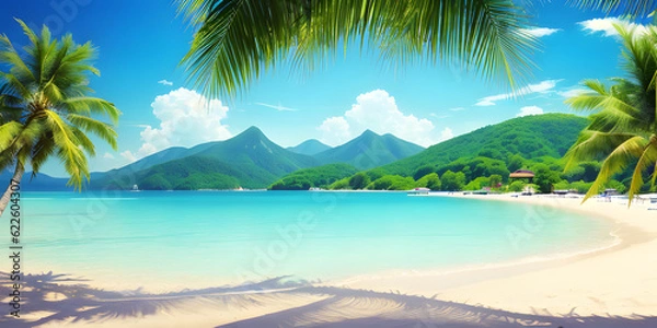Fototapeta Summer beach concept background fresh clean display fun happy day