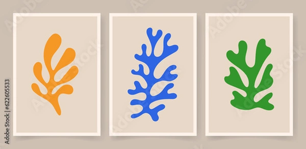 Fototapeta Abstract coral posters. Contemporary organic shapes minimalist in Matisse style, graphic vector illustration