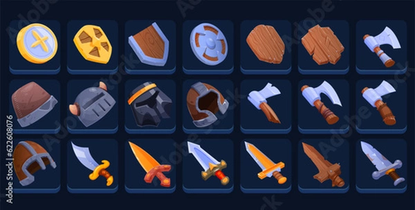 Obraz Hand-drawn vector set of weapons and armor.