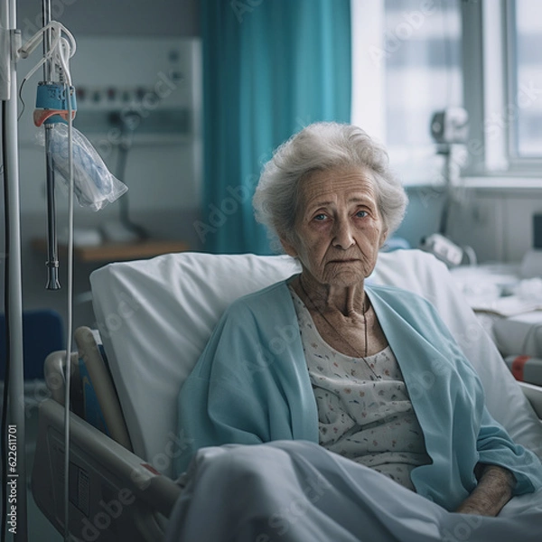 Obraz Senior woman on a hospital gurney. Generative AI.