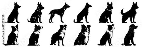 Fototapeta Dog silhouettes set, large pack of vector silhouette design, isolated white background
