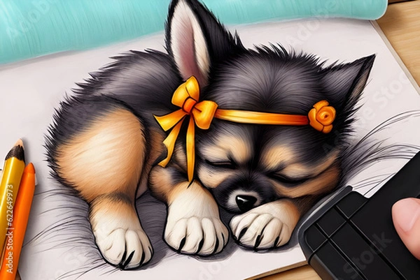 Obraz sleeping puppy. Generative AI