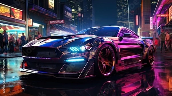 Fototapeta Futuristic Muscle car : Dawn of the Cybernetic Era - generative ai
