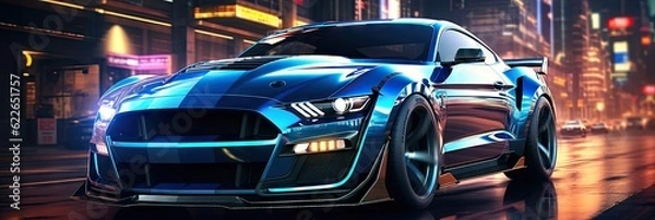 Fototapeta Futuristic Muscle car : Dawn of the Cybernetic Era - generative ai