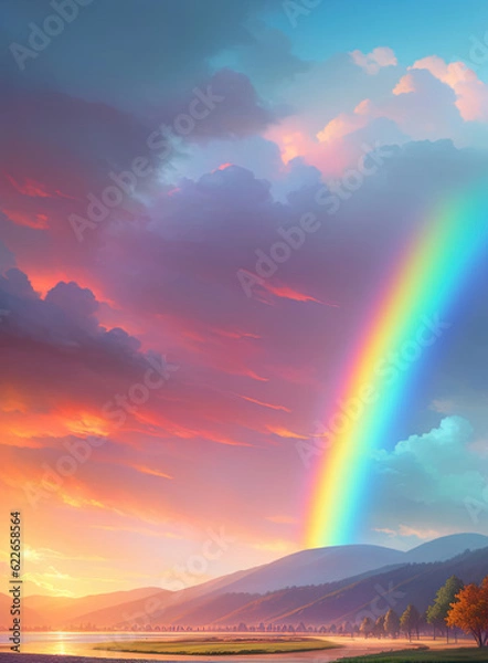 Fototapeta Vibrant rainbow after the rain. Ai generated technology