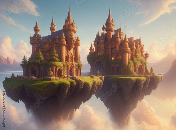 Fototapeta Enchanted castle in the clouds. Ai generated
