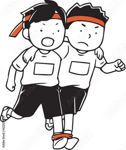 Obraz 二人三脚する男の子単色