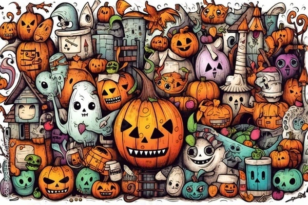 Fototapeta Halloween Doodles Clip art on white background Generative AI 